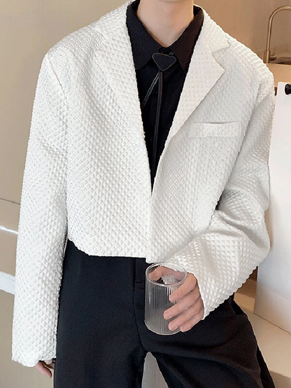Mens Waffle Textured Long Sleeve Crop Blazer 5 Mens Waffle Textured Long Sleeve Crop Blazer - Image 3