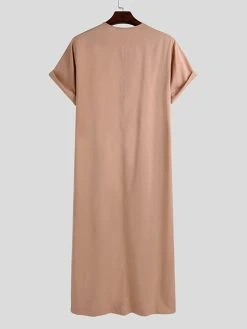 Mens Casual Long Tops Pure Color Short Sleeve Loungewear Robe -Incerun Shop 4aca7aad 59a9 43ee 819d 06c15fe173dc