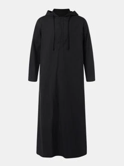 Men Cotton Middle Robe Solid Long Sleeve Hooded T-Shirt -Incerun Shop 4b31786a 40a5 4113 9e0d d1bfc7f192c0