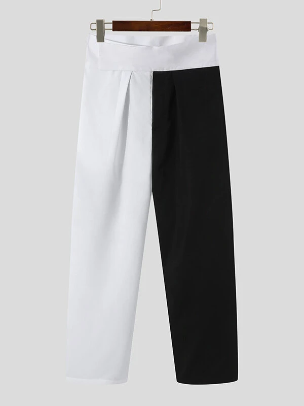 Men Contrast Color Patchwork High Waist Pants 4 Men Contrast Color Patchwork High Waist Pants - Image 2