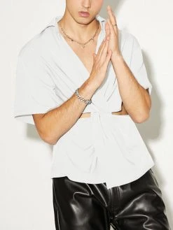 Mens Tie Front Knot Cut Out Shirt -Incerun Shop 4c640b9d 0c45 4133 b196 0551b3ab32f7