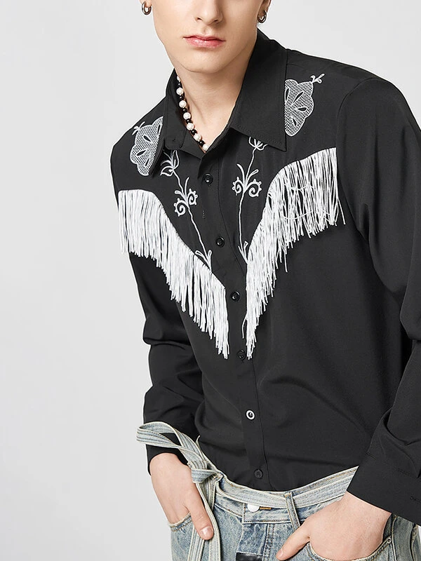 Mens Tassels Embroidered Fringe Long Sleeve Shirt 6 Mens Tassels Embroidered Fringe Long Sleeve Shirt - Image 4
