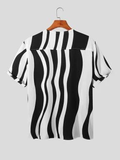 Mens Wave Striped V-Neck Casual Short Sleeve Shirt -Incerun Shop 4cd04c3b 529b 4357 a845 84f525920087