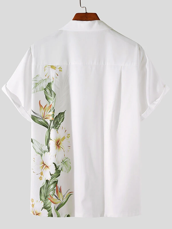 Mens Flower Print Revere Collar Short Sleeve Shirt 4 Mens Flower Print Revere Collar Short Sleeve Shirt - Image 2
