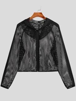 Mens Mesh Hooded Short Long Sleeve Jacket -Incerun Shop 4d6543ac 4c29 43d9 b941 ef0ac430795e