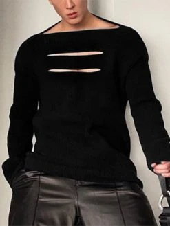 Mens Front Cutout One Word Collar T-shirts