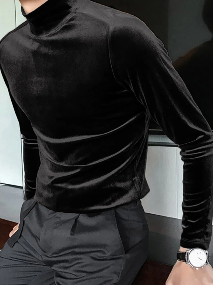 Men High Neck Velvet Long Sleeve T-Shirt 4 Men High Neck Velvet Long Sleeve T-Shirt - Image 2