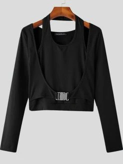 Mens Solid Long Sleeve Cutout Halter T-shirt -Incerun Shop 4e01c497 581b 4e53 a53f 23f1914ca220