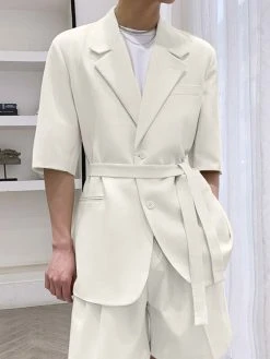 Mens Plain Blazer & Shorts Two Pieces Outfits