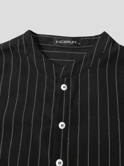 Mens Stripe Print Stand Collar Short Sleeve Shirt -Incerun Shop 4e3d9114 767b 42b9 b976 7c6d06566148