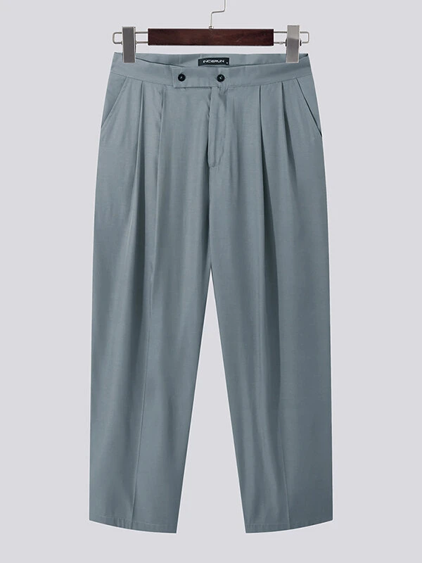 Mens Solid Color Pleated Casual Straight Suit Pants 6 Mens Solid Color Pleated Casual Straight Suit Pants - Image 4