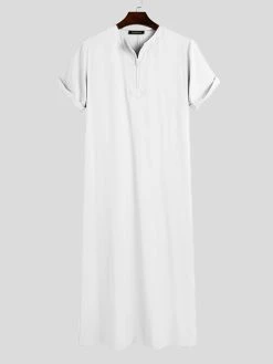 Mens Casual Long Tops Pure Color Short Sleeve Loungewear Robe -Incerun Shop 4f02907a 480d 47f7 8fce 6e02352d0947