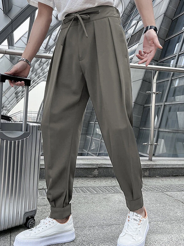 Mens Solid Pleated Sticky Cuff Drawstring Waist Pants 7 Mens Solid Pleated Sticky Cuff Drawstring Waist Pants - Image 5