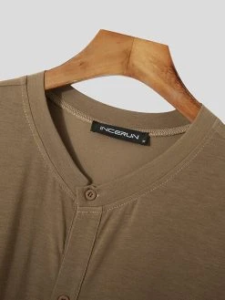 Mens Solid Color Ribbed Knit Loose Shirt -Incerun Shop 4fc35d02 0143 40f2 96ab d509d0c942f0