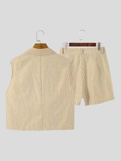 Men Plaid Double Breasted 2 Piece Set -Incerun Shop 5007b5e1 78be 4329 8847 767291e35d51