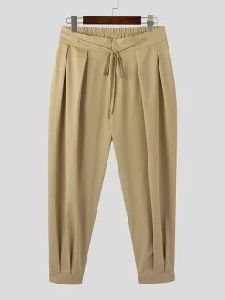 Mens Solid Pleated Sticky Cuff Drawstring Waist Pants 20 Mens Solid Pleated Sticky Cuff Drawstring Waist Pants -Incerun Shop 50409bb0 9b19 4228 a9ea d1419dfceabe