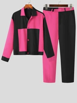 Mens Contrast Patchwork Long Sleeve Two Pieces Outfits -Incerun Shop 5058c4e2 6036 4d08 910b 8d9dac6a2007