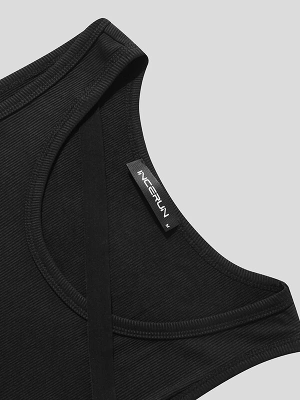 Mens Diagonal Strap Solid Color Casual Ribbed Tank 8 Mens Diagonal Strap Solid Color Casual Ribbed Tank - Image 6