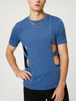 Mens Cutout Waist Short Sleeve Casual T-Shirt