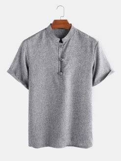 Men Soild Chinese Button V-neck Short Sleeve Henley Shirt 14 Men Soild Chinese Button V-neck Short Sleeve Henley Shirt -Incerun Shop 51755fc1 d752 4725 b8ff 8a1a07d2200e