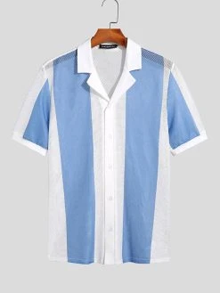 Mens Mesh Color Block Patchwork Revere Collar Short Sleeve Shirt 11 Mens Mesh Color Block Patchwork Revere Collar Short Sleeve Shirt -Incerun Shop 51e8382f f986 4e55 abfe bcf4943e5c72