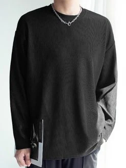 Mens Japan Solid Long Sleeve Slit T-shirt -Incerun Shop 525929e9 33b8 4081 bc68 b9ed2c3bbd95