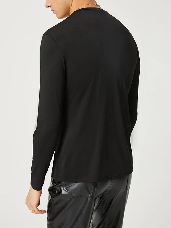 Men Sexy Patchwork Mesh Long Sleeve T-Shirt 5 Men Sexy Patchwork Mesh Long Sleeve T-Shirt - Image 3