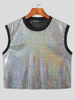 Men Shiny Sequins Crewneck Crop Tank Top 11 Men Shiny Sequins Crewneck Crop Tank Top -Incerun Shop 52c87363 02d8 4512 b641 224d3485d3ca