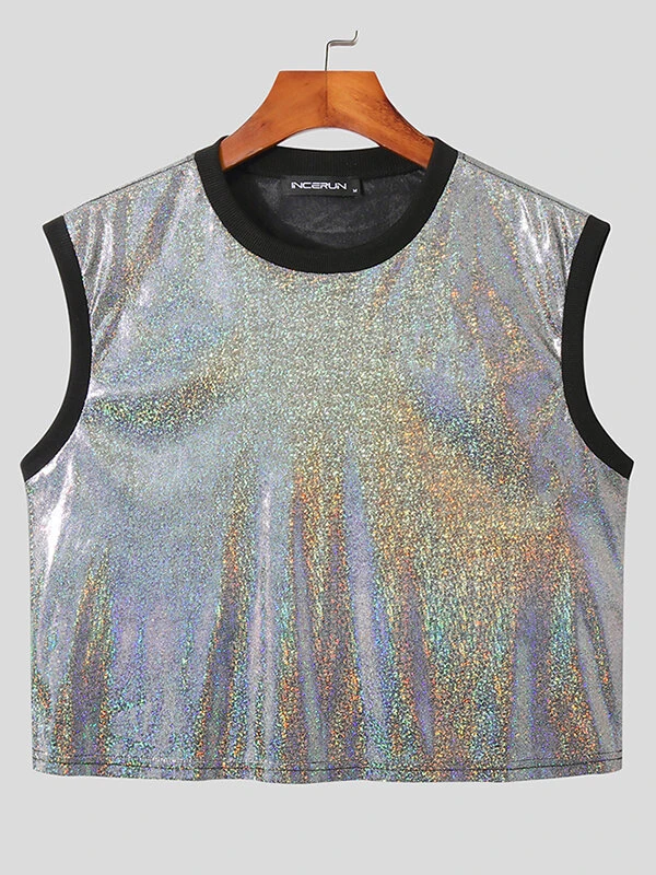 Men Shiny Sequins Crewneck Crop Tank Top 6 Men Shiny Sequins Crewneck Crop Tank Top - Image 4