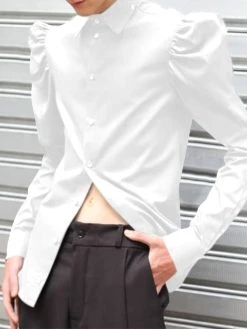 Men Plain Puff Long Sleeves Shirt