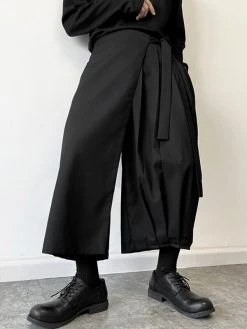 Mens Irregular Lace-up Pleated Wide-leg Pants -Incerun Shop 539b77cf 28f1 473b 812d a68f591abc7d