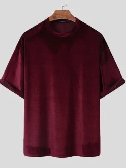 Mens Velvet Crew Neck Solid Half Sleeve T-Shirt 16 Mens Velvet Crew Neck Solid Half Sleeve T-Shirt -Incerun Shop 53c63ab2 3837 4de7 8f47 c4661e5922d8