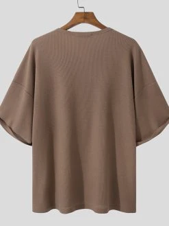 Mens Waffle Knit Notched Neck Drop Shoulder Loose T-Shirt -Incerun Shop 53d363c4 b011 42e7 a857 d43fef867fe3