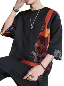 Mens Ethnic Print Patchwork Casual Short Sleeve T-Shirts -Incerun Shop 543955ce 1164 4cae b182 06054cc4ef79