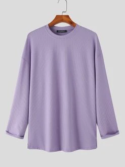 Mens Japan Solid Long Sleeve Slit T-shirt -Incerun Shop 550a43a2 e04a 404b 863b f76e5c63b082