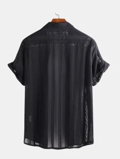 Mens Sexy See-Through Striped Mesh Night Club Party Short Sleeve Shirt -Incerun Shop 55140cf3 27ee 45e9 8f09 e5afa0059559