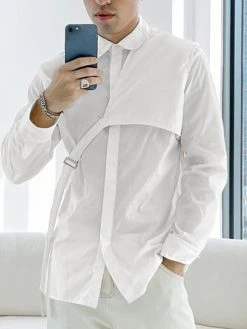 Mens Irregular Plain Long Sleeve Shirt