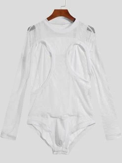 Mens Mesh Hollow Vests Long Sleeve Bodysuit Set -Incerun Shop 55ee6719 4f08 45a4 9e0c 2bfbbf8f8cc9