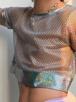 Mens Round Neck Mesh Short Sleeve T-Shirts