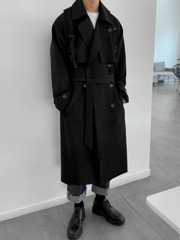 Mens Double-breasted Waist Belt Long Coat 7 Mens Double-breasted Waist Belt Long Coat - Image 5
