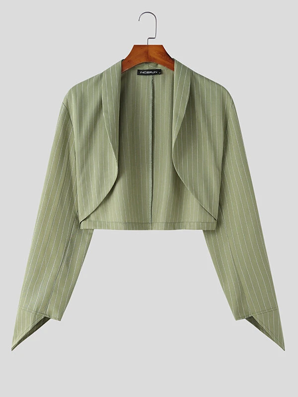 Mens Striped Curve Hem Long Sleeve Cropped Blazer 10 Mens Striped Curve Hem Long Sleeve Cropped Blazer - Image 8