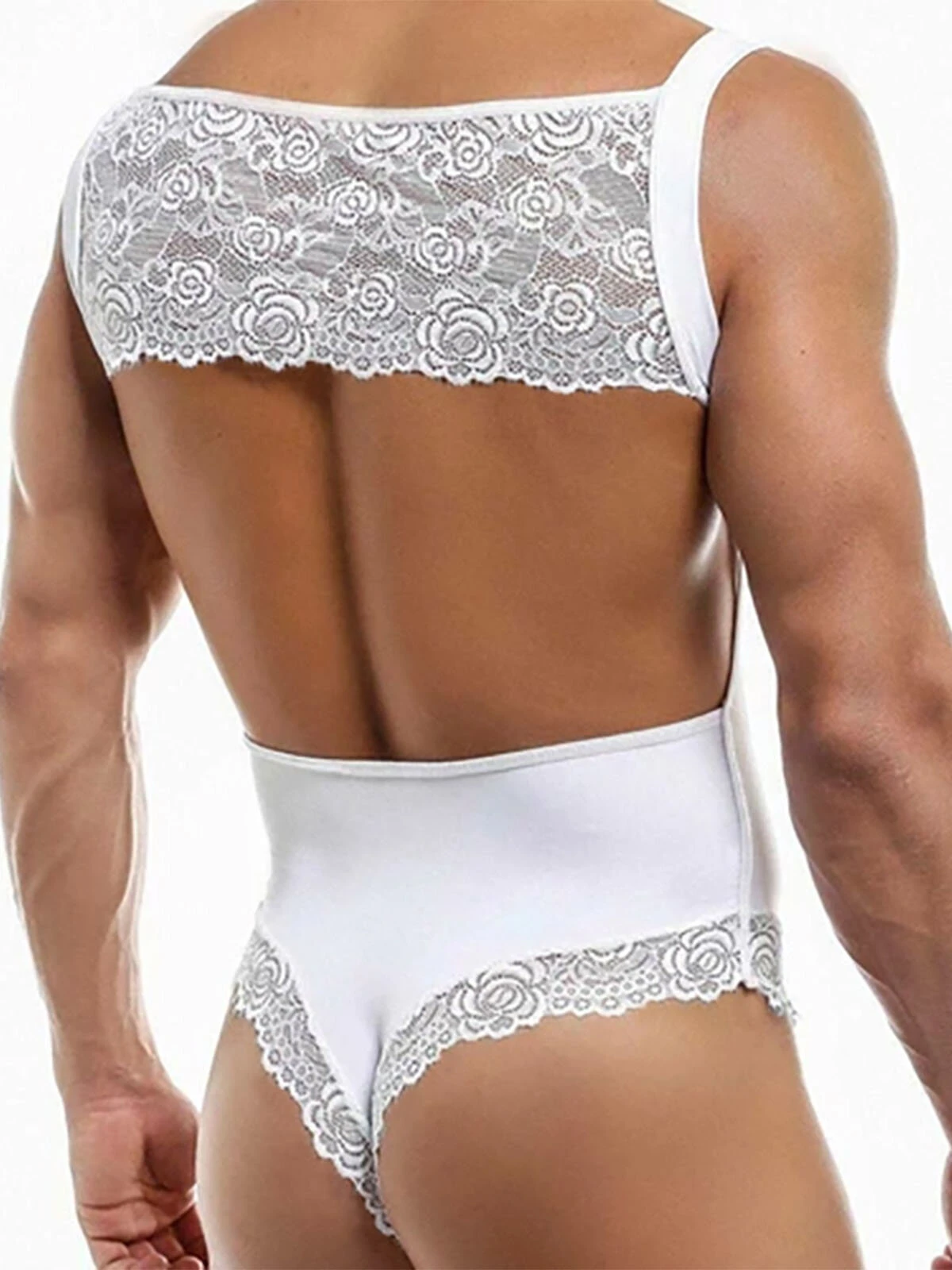 Mens Lace Trim Solid Color Sleeveless Jumpsuit 5 Mens Lace Trim Solid Color Sleeveless Jumpsuit - Image 3