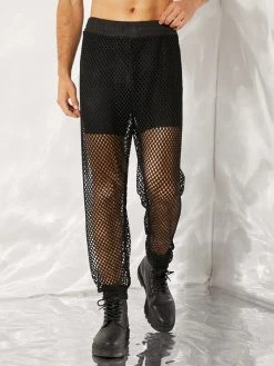 Men See Through Mesh Elastic Waist Drawstring Pants