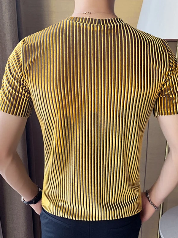 Mens Velvet Striped Round Neck Casual T-shirts 7 Mens Velvet Striped Round Neck Casual T-shirts - Image 5