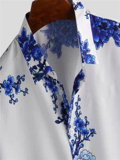 Mens Floral Print Lapel Button Up Short Sleeve Shirt -Incerun Shop 5756a4dd 18fd 48f4 8de8 8d99b037a325
