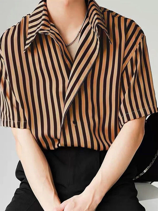 Mens Striped Short Sleeve Loose Fit Shirt 4 Mens Striped Short Sleeve Loose Fit Shirt - Image 2