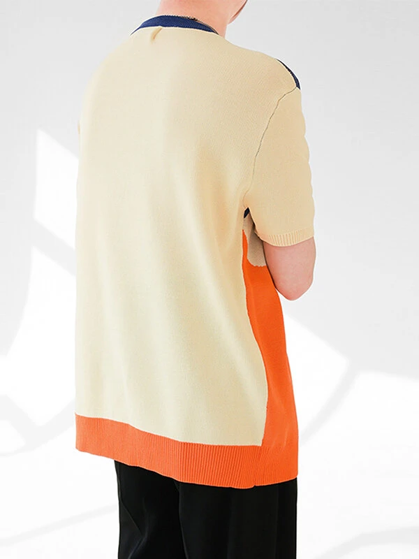 Mens Color Block Patchwork Short Sleeve T-Shirt 5 Mens Color Block Patchwork Short Sleeve T-Shirt - Image 3