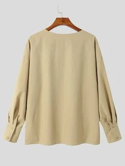 Mens One-Line Neck Pocket Loose Shirt 25 Mens One-Line Neck Pocket Loose Shirt -Incerun Shop 5821b070 fe3d 4fbb bd86 09a2beceb940