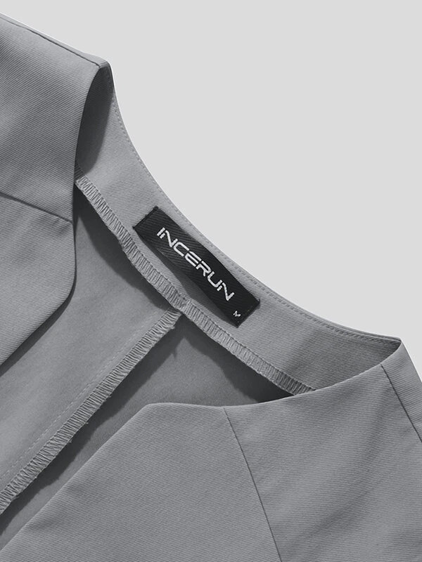 Mens Solid Collarless Irregular Hem Casual Crop Blazer 9 Mens Solid Collarless Irregular Hem Casual Crop Blazer - Image 7