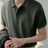 Mens Knitted Rib Pullover Golf Shirt
